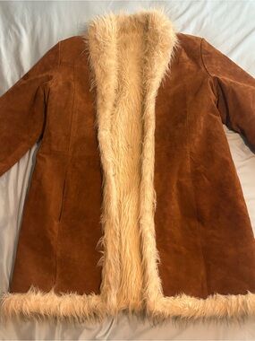 Vintage Wilsons Leather Penny Lane Coat 70s Boho Faux Fur Trim Suede Jacket XL